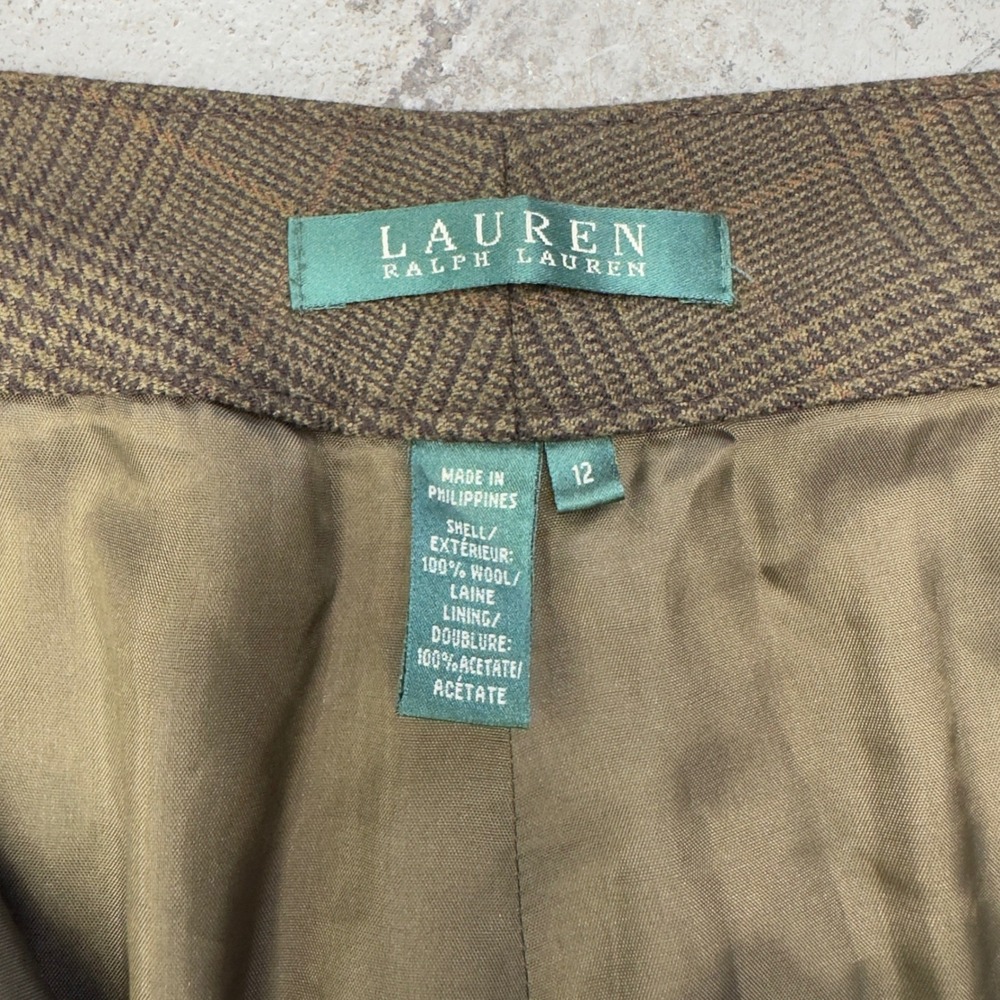 Lauren Ralph Lauren Brown Glen Plaid Wool Cuffed Trousers Pants Size 12 - Picture 5 of 8